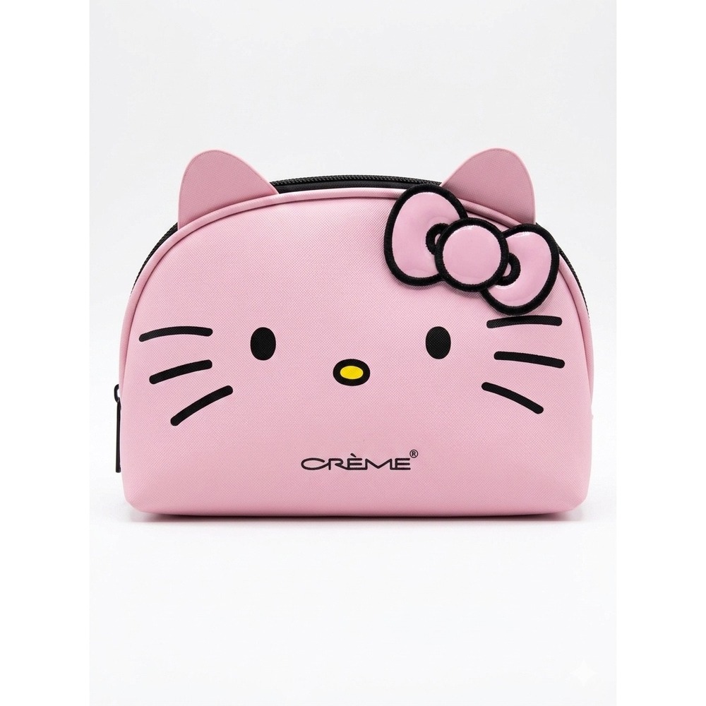 The Creme Shop Hello Kitty Pink Makeup Bag Cosmetic Pouch Sanrio Vegan Leather - Picture 2 of 9